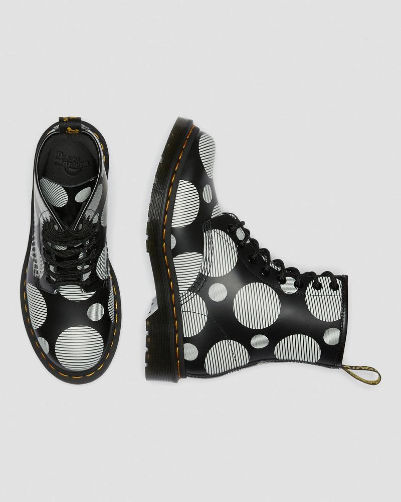 Dr Martens 1460 Polka Dot Smooth Leren Veterlaarzen Dames Zwart | NL 57ILH